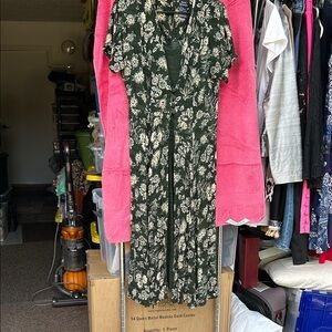 Green Floral Wrap Midi Dress - Women's